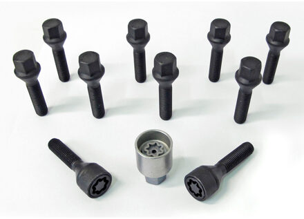 H&R Wielboutenset konisch M12x1.50 - Lengte 48mm - Zwart - 10 stuks - incl. wielsloten HRB1254801SET