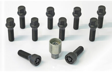 H&R Wielboutenset konisch M14x1.25 - Lengte 28mm - Zwart - 10 stuks - incl. wielsloten HRB14252801SET