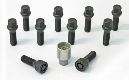 H&R Wielboutenset konisch M14x1.25 - Lengte 35mm - Zwart - 10 stuks - incl. wielsloten HRB14253501SET