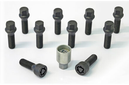 H&R Wielboutenset konisch M14x1.50 - Lengte 38mm - Zwart - 10 stuks - incl. wielsloten HRB1453801SET