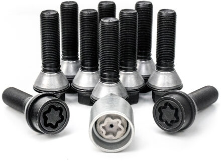 H&R Wielboutenset konisch met beweegbare ring M14x1.25 - Lengte 43mm - Zwart - 10 stuks (bv. BMW) - HRB14254308SET