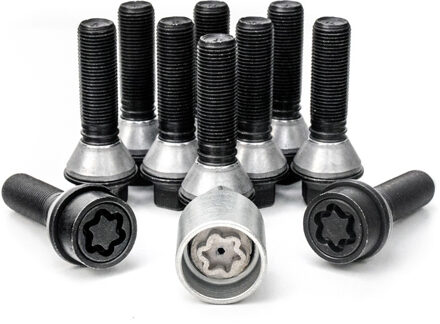 H&R Wielboutenset konisch met beweegbare ring M14x1.25 - Lengte 46mm - Zwart - 10 stuks (bv. BMW) - HRB14254608SET