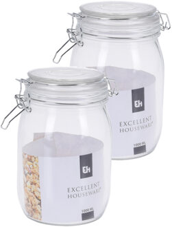 H&S Collection 8x stuks opslagpotten/weckpotten van glas met klem beugel deksel en afsluitring met inhoud 1000 ML