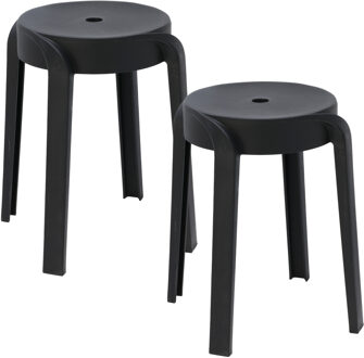 H&S Collection Bijzet krukje/zit krukje Astora - 2x - kunststof - zwart - D34 x H45 cm - stoelen