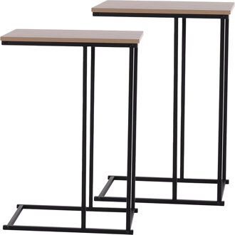 H&S Collection Bijzettafel/banktafel - 2x - zwart/bruin - metaal - 40 x 26 x 58 cm
