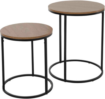 H&S Collection Bijzettafel set - 2-delig - grenen hout - 40 en 50 cm - Bijzettafels Bruin