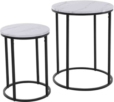 H&S Collection Bijzettafel set - 2-delig - marmer look - wit - 50 cm