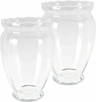 H&S Collection Bloemen vaas - 2x stuks - transparant - glas - H35 cm - Vazen