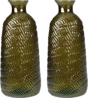 H&S Collection Bloemenvaas Livorno - 2x - Gerecycled glas - donkergroen transparant - D13 x H31 cm