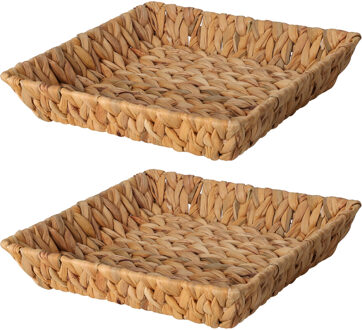 H&S Collection Broodmand - 2x - gevlochten riet - naturel - 29 x 29 x 6 cm - broodmand