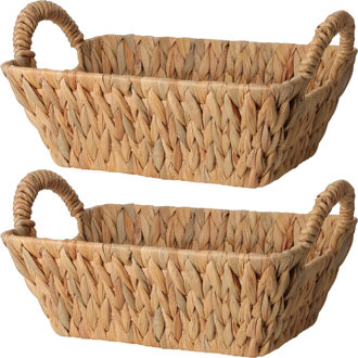 H&S Collection Broodmand - 2x - gevlochten riet - naturel - 30 x 20 x 11 cm