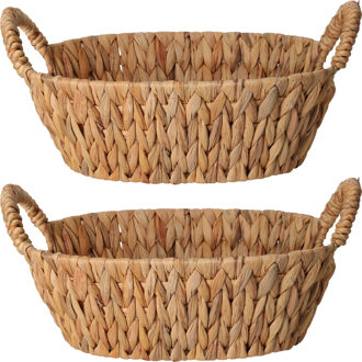H&S Collection Broodmand - 2x - gevlochten riet - naturel - 30 x 25 x 11 cm
