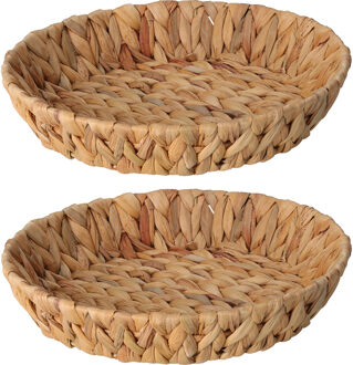 H&S Collection Broodmand - 2x - gevlochten riet - naturel - 30 x 30 x 6 cm