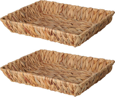 H&S Collection Broodmand - 2x - gevlochten riet - naturel - 33 x 25 x 6 cm