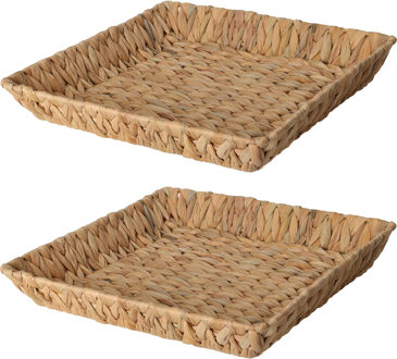 H&S Collection Broodmand - 2x - gevlochten riet - naturel - 34 x 34 x 6 cm