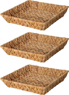 H&S Collection Broodmand - 3x - gevlochten riet - naturel - 29 x 29 x 6 cm - broodmand