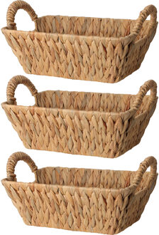 H&S Collection Broodmand - 3x - gevlochten riet - naturel - 30 x 20 x 11 cm