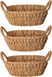 H&S Collection Broodmand - 3x - gevlochten riet - naturel - 30 x 25 x 11 cm