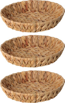 H&S Collection Broodmand - 3x - gevlochten riet - naturel - 30 x 30 x 6 cm