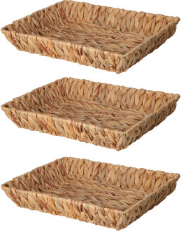 H&S Collection Broodmand - 3x - gevlochten riet - naturel - 33 x 25 x 6 cm - broodmand Bruin