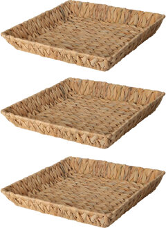 H&S Collection Broodmand - 3x - gevlochten riet - naturel - 34 x 34 x 6 cm