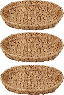 H&S Collection Broodmand - 3x - gevlochten riet - naturel - 35 x 28 x 6 cm