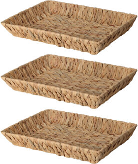 H&S Collection Broodmand - 3x - gevlochten riet - naturel - 38 x 28 x 6 cm