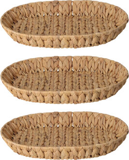H&S Collection Broodmand - 3x - gevlochten riet - naturel - 40 x 32 x 6 cm
