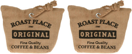 H&S Collection Deurstopper 1 kilo gewicht - 2x - jute - met lus van touw - 17 x 14 cm