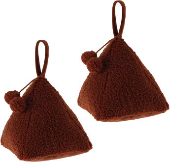 H&S Collection Deurstopper Teddy - 2x - bordeaux rood - 17x17x16 cm - polyester - piramide vorm - met verplaats lus