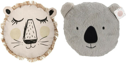 H&S Collection Dieren sierkussen - koala/leeuw- 38/32 cm - polyester - Sierkussens Grijs