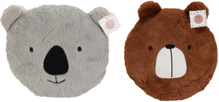 H&S Collection Dieren sierkussens - set 2x - kinderkamer - beer/koala - 30 cm - polyester - Sierkussens Grijs