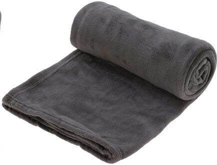 H&S Collection Fleece deken - donkergrijs - 125 x 150 cm - polyester - plaid - dekentje