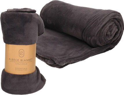 H&S Collection Fleece dekens/plaids - 2x - antraciet - 125 x 150 cm
