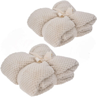 H&S Collection Fleece dekens/plaids - 2x - creme - 130 x 170 cm