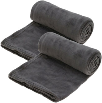 H&S Collection Fleece dekens/plaids - 2x - donkergrijs - 125 x 150 cm