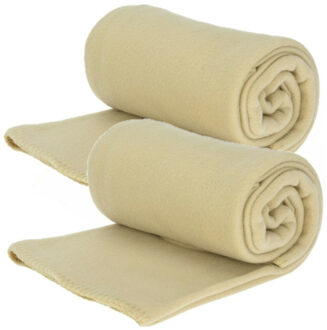 H&S Collection Fleece dekens/plaids - 2x - flax geel - 125 x 150 cm