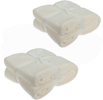 H&S Collection Fleece dekens/plaids - 2x - gebroken wit - 180 x 230 cm