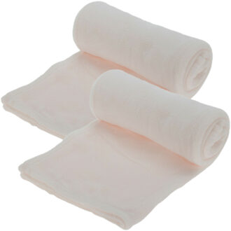 H&S Collection Fleece dekens/plaids - 2x - licht roze - 125 x 150 cm