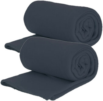 H&S Collection Fleece dekens/plaids - 2x - navy blauw - 125 x 150 cm