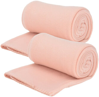 H&S Collection Fleece dekens/plaids - 2x - roze - 125 x 150 cm