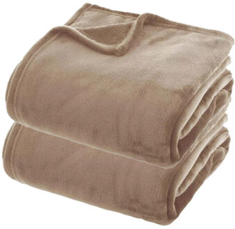 H&S Collection Fleece dekens/plaids - 2x - taupe - 125 x 150 cm