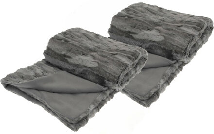 H&S Collection Fleece dekens/plaids - 2x - titanium grijs - 130 x 150 cm