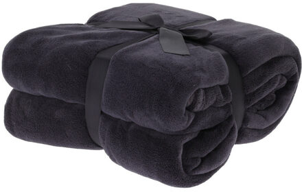 H&S Collection Fleece dekentje - antraciet grijs - 180 x 230 cm - polyester - deken - plaid - bankdeken