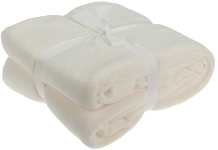 H&S Collection Fleece dekentje - gebroken wit - 180 x 230 cm - polyester - deken - plaid - bankdeken