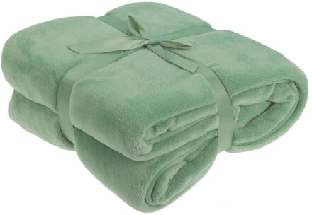 H&S Collection Fleece dekentje - groen - 180 x 230 cm - polyester - deken - plaid - bankdeken