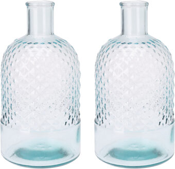 H&S Collection Fles Bloemenvaas Salerno - 2x - Gerecycled glas - transparant - D12 x H23 cm - Vazen