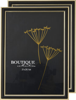 H&S Collection Fotolijstje voor een foto van 21 x 30 cm - 2x - zwart/goud - luxe uitstraling
