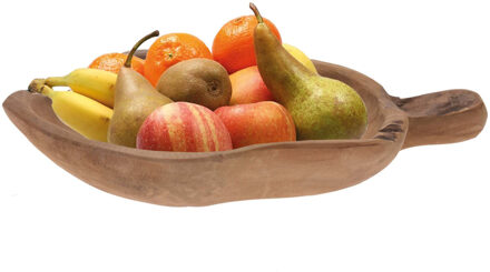 H&S Collection Fruitschaal teak hout blad vorm 35 x 22 cm - Fruitschalen Bruin