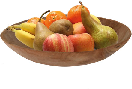 H&S Collection Fruitschaal teak hout rond 37 cm - Fruitschalen Bruin